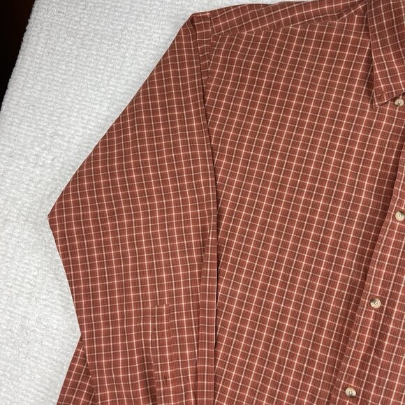 Timberland Men's 2XL Button Down Long Sleeve Orange Gingham Plaid Shirt Vintage - Picture 3 of 16